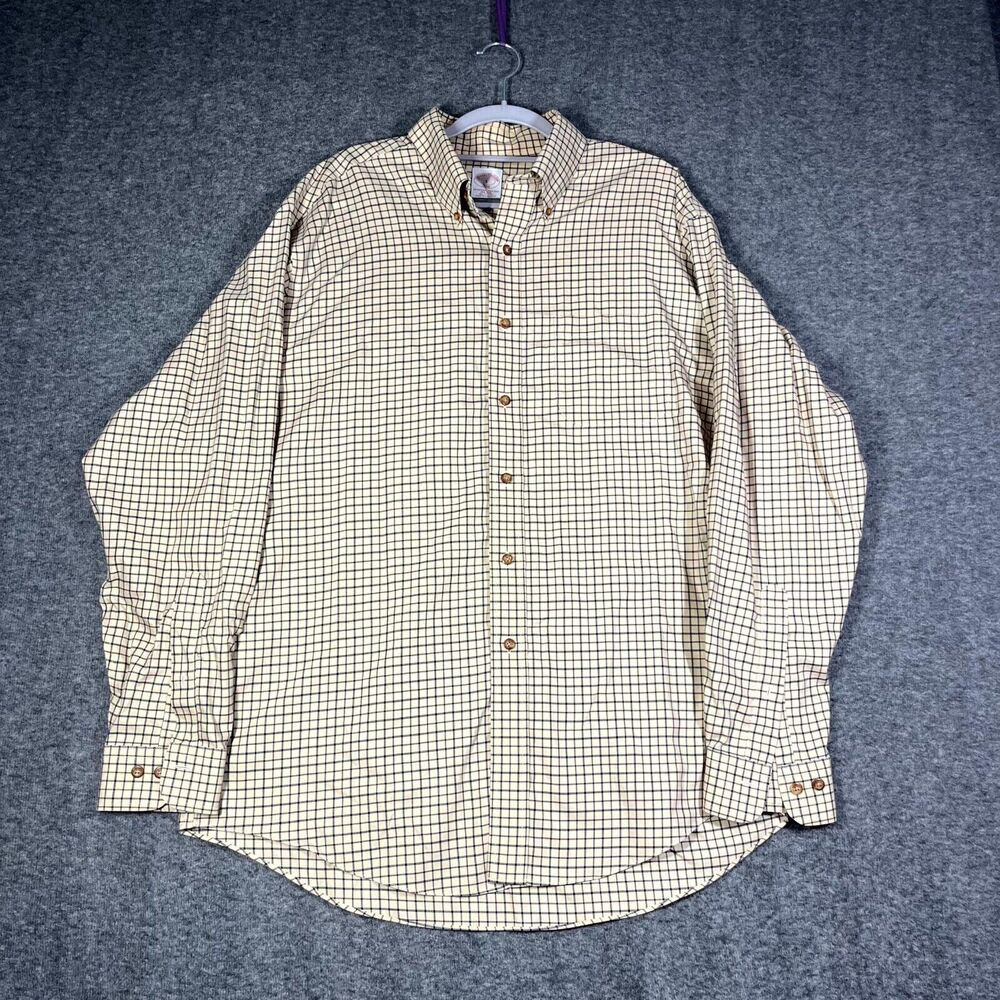 Brooks Brothers 346  Shirt Mens L No Iron Long Sleeve Beige Preppy Checkered